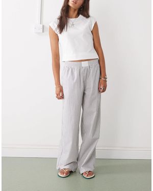 Lioness Poplin Boxer Style Waistband Wide Leg Pants - Grey