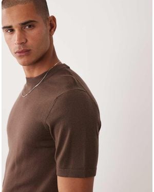ASOS Knitted Short Sleeve Pure Merino Wool Crew Neck T-Shirt - Brown