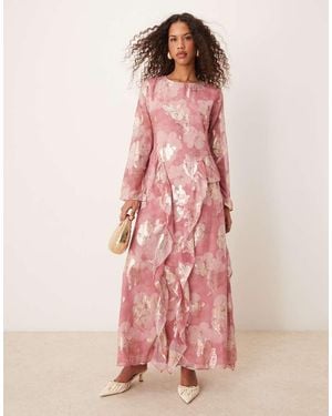 ASOS Tendril Hem Metallic Floral Maxi Dress - Pink