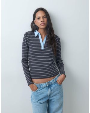 Mango Knit Polo Top - Blue