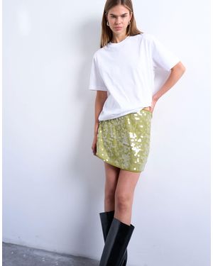 TOPSHOP Sequin A Line Mini Skirt - White
