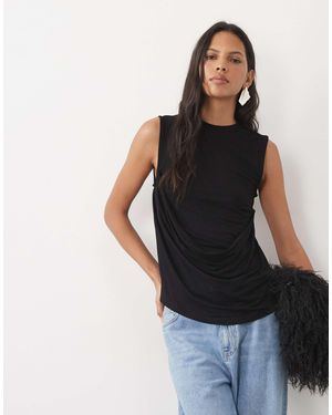 ASOS Sleeveless With Drape Tank Top - Black