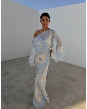 Never Fully Dressed Textured Mesh Off The Shoulder Maxi Dress - Grey