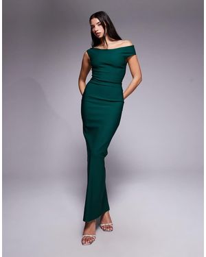 Vesper Vestido Largo Con Escote Bardot De Bengalina De - Verde