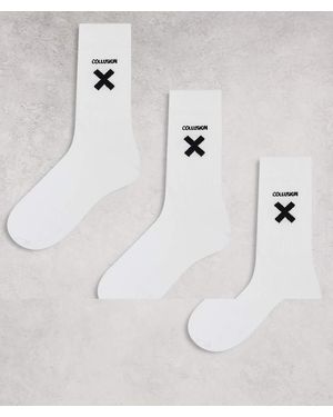 Collusion Confezione Da 3 Paia Di Calzini Bianchi Con Logo A X - Bianco