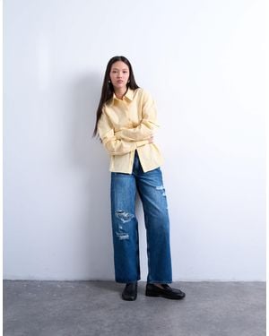 TOPSHOP Mid Rise Cinch Jean With Knee Rip - Blue