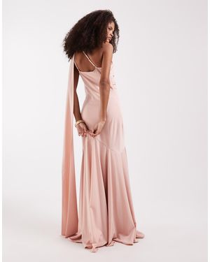 Pretty Lavish Porto Matte Satin One Shoulder Scarf Neck Maxi Dress - Pink