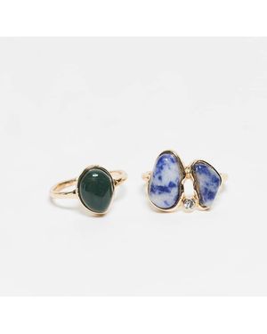 ASOS Pack De 2 Anillos Dorados Con Piedras Semipreciosas Sintéticas De - Multicolor