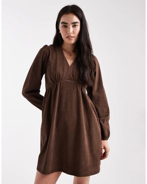 Threadbare – langärmeliges cord-minikleid - Braun