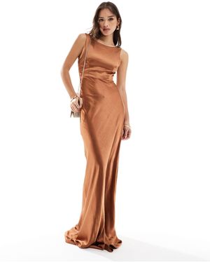 Six Stories Bridesmaid Satin Cowl Back Maxi Dress - White