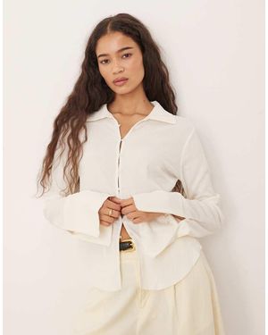Brave Soul Long Sleeve Button Through Collared Blouse - Natural