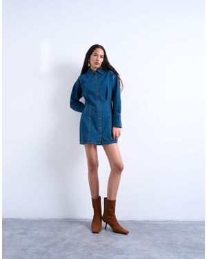 TOPSHOP Denim Cinch Detail Mini Dress - Blue