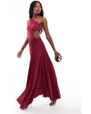 Aria Cove Exclusive Pleated One Shoulder Cut Out Maxi Dress - Red