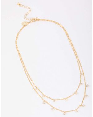 Lovisa Collier double-rang en laiton plaqué or à breloques en zircons cubiques - Blanc