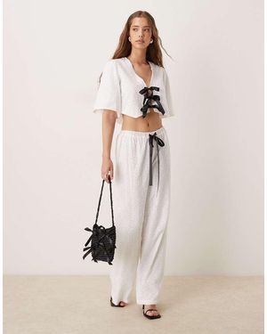 Sister Jane Contrast Bow Broderie Wide Leg Trousers Co-ord - Natural