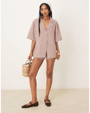 ASOS – freizeithemdbluse mit rosa vichy-karo und reverskragen - Natur