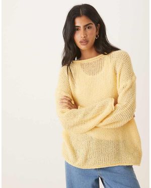 ASOS Loose Knit Slash Neck Jumper With Rolled Edge Details - Yellow