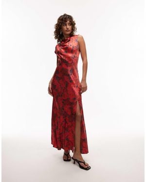 TOPSHOP Drape Neck Maxi Dress - Red