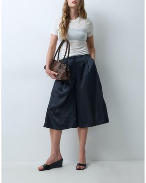 ASOS Pantalon culotte tailleur taille haute en satin - Bleu