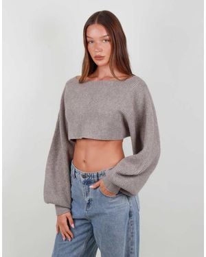 SIMMI Balloon Sleeve Knit Crop Top - Grey