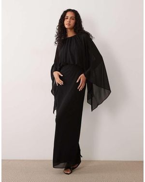 TFNC London Chiffon Cape Detail Maxi Dress - Black
