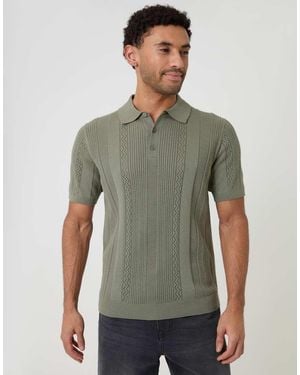 Threadbare Cotton Textured Stripe Knitted Polo - Green
