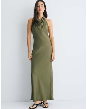 Stradivarius Backless Halter Maxi Dress - Green