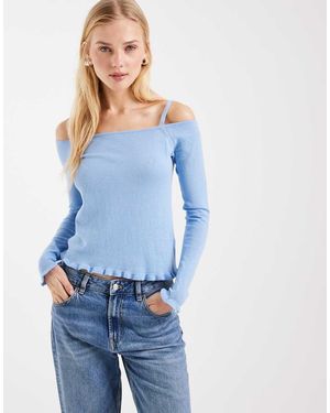 Mango Teen 100% Cotton Cold Shoulder Knitted Top - Blue