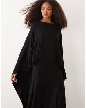 Iyal Jersey High Low Drape Detail Cape Top - Black