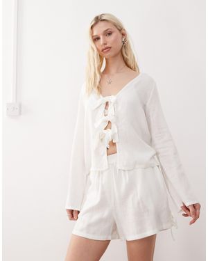 Noisy May Linen Mix Side Tie Shorts Co-ord - Natural