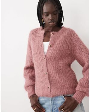 Vila Strickjacke mit flauschiger struktur - Pink