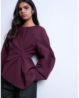 TOPSHOP Long Sleeve Pleat Front Top - Purple