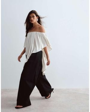 ARRANGE Satin Bardot Top With Hanky Hem - White