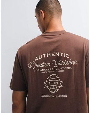 Threadbare T-Shirt Met Print Op De Achterkant, Relaxed-Fit, Donkerbruin