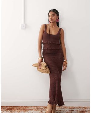 Miss Selfridge Frill Crochet Maxi Dress - Brown