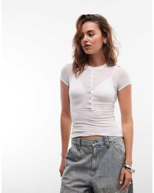 Weekday Camiseta De Manga Corta Con Cuello Panadero De - Blanco