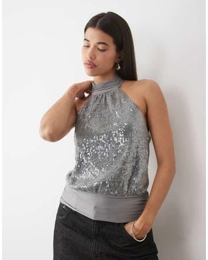 Motel Saiya Halter Neck Top - Grey