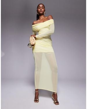 Missy Empire Mesh Insert Bardot Maxi Dress - Yellow