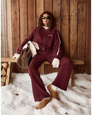 4th & Reckless Cotton Rich Zip Through Embroidered Logo Bomber Sweatshirt Co-Ord - Brown