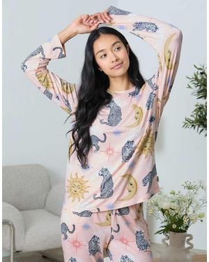 Chelsea Peers Celestial Leopard Print Long Pyjama Set - Grey