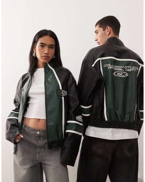 Collusion Unisex Washed Varsity Bomber Jacket - Brown