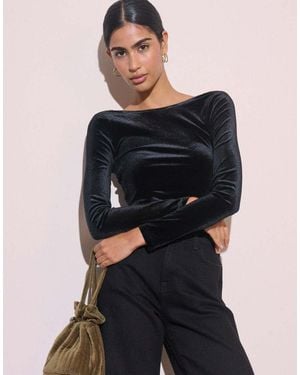 Nobody's Child Cowl Back Velvet Top - Black