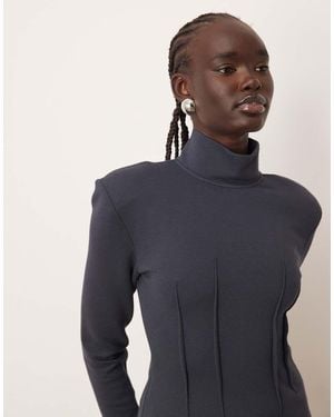 ARRANGE Structured Jersey Top With Padded Shoulder - Blue