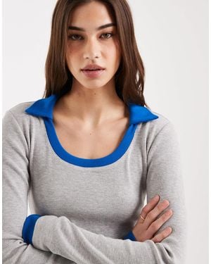 ASOS Collar With Scoop Neck Long Sleeve Top - Blue