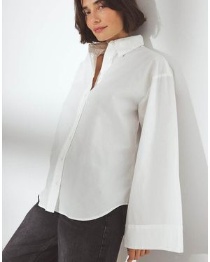 NA-KD Wide Sleeve Cotton Shirt - White