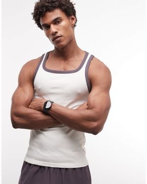 4505 Seamless Rib Slim Fit Vest With Contrast Binding - Gray