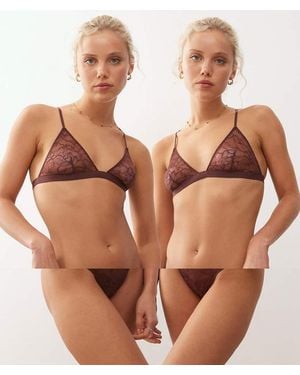 Weekday 2-pack Lace Lingerie Thong - Brown