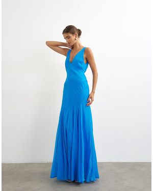 TOPSHOP Seamed Skirt Maxi Occasion Dress - Blue