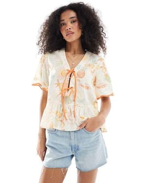 Native Youth Beach Tie Detail Blouse - White