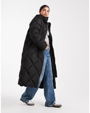 Miss Selfridge Quilted Hooded Maxi Puffer Coat - Blue
